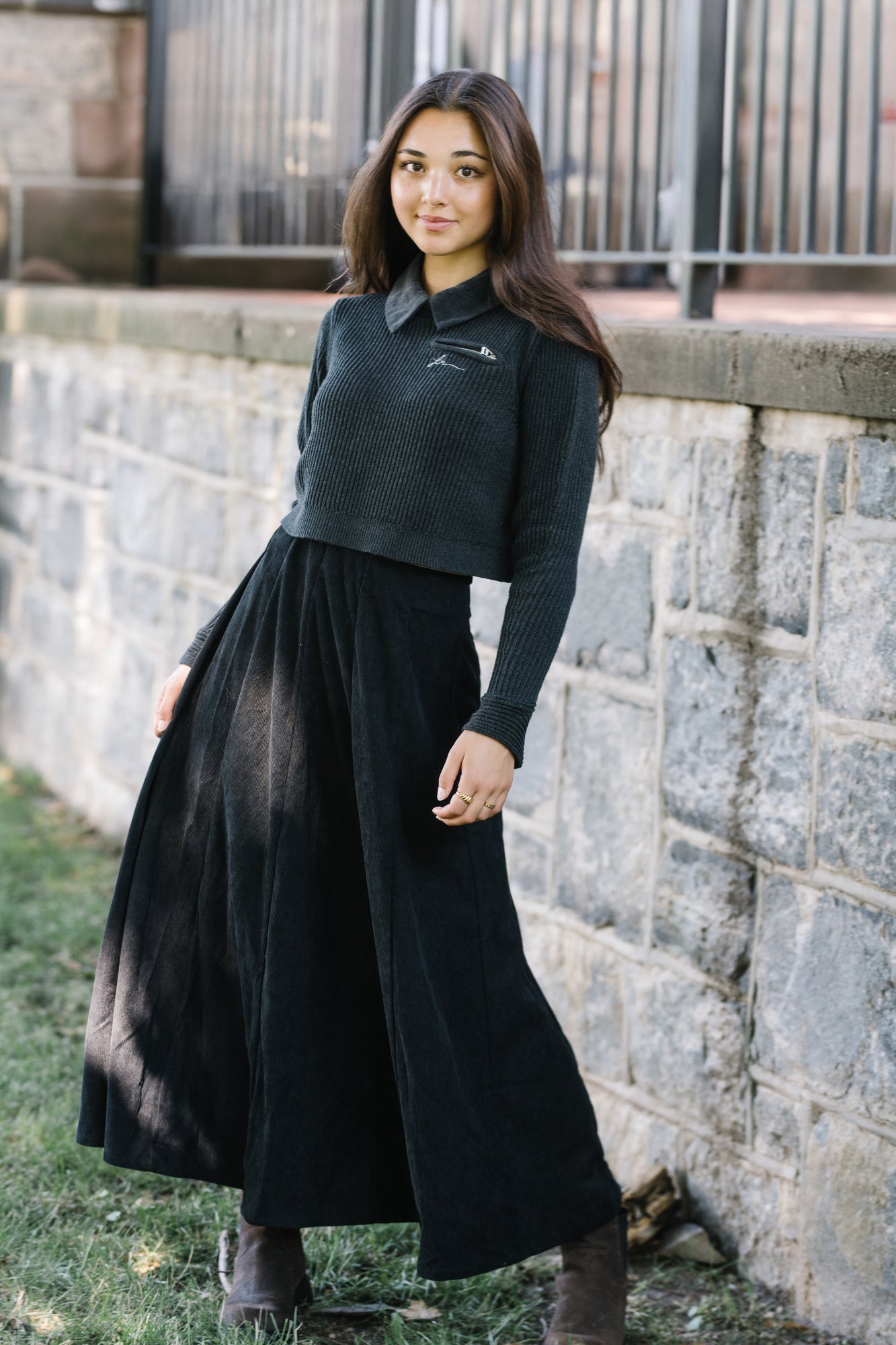 CELINE CORDUROY SKIRT MAXI BLK XXS